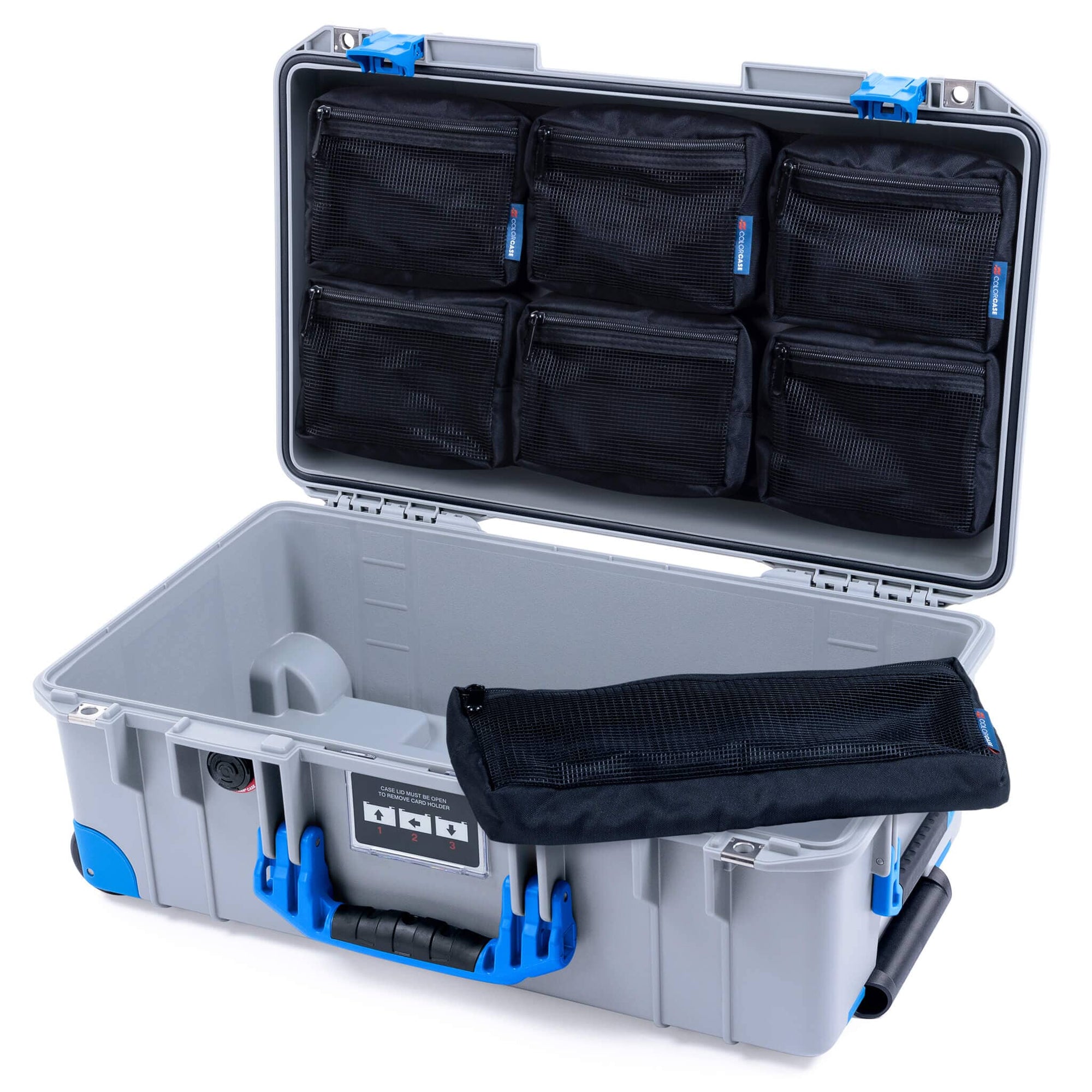Pelican 1535 Air Case, Silver with Blue Handles, Latches & Trolley 7-Piece Removable Mesh Pouches Only ColorCase 015350-0700-180-121-120