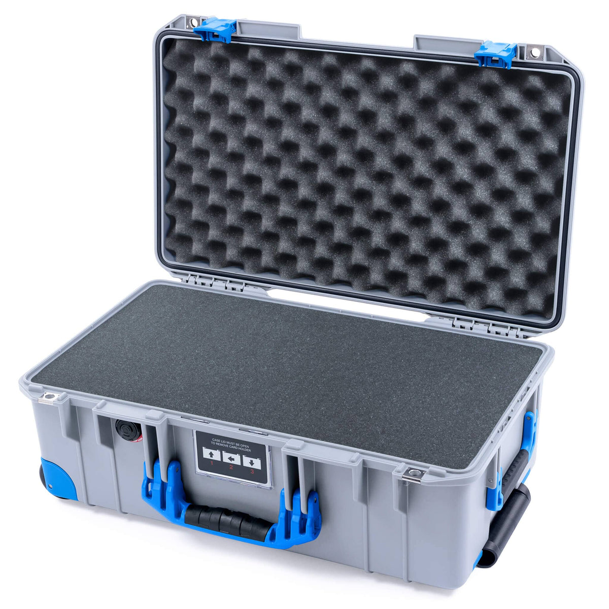 Pelican 1535 Air Case, Silver with Blue Handles, Latches &amp; Trolley Pick &amp; Pluck Foam with Convoluted Lid Foam ColorCase 015350-0001-180-121-120