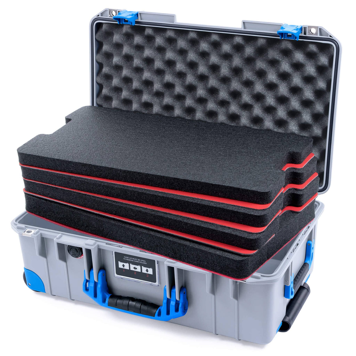 Pelican 1535 Air Case, Silver with Blue Handles, Latches &amp; Trolley Custom Tool Kit (4 Foam Inserts with Convolute Lid Foam) ColorCase 015350-0060-180-121-120