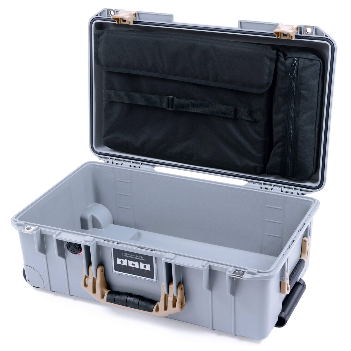 Pelican 1535 Air Case, Silver with Desert Tan Handles &amp; Latches Laptop Computer Lid Pouch Only ColorCase 015350-0200-180-311