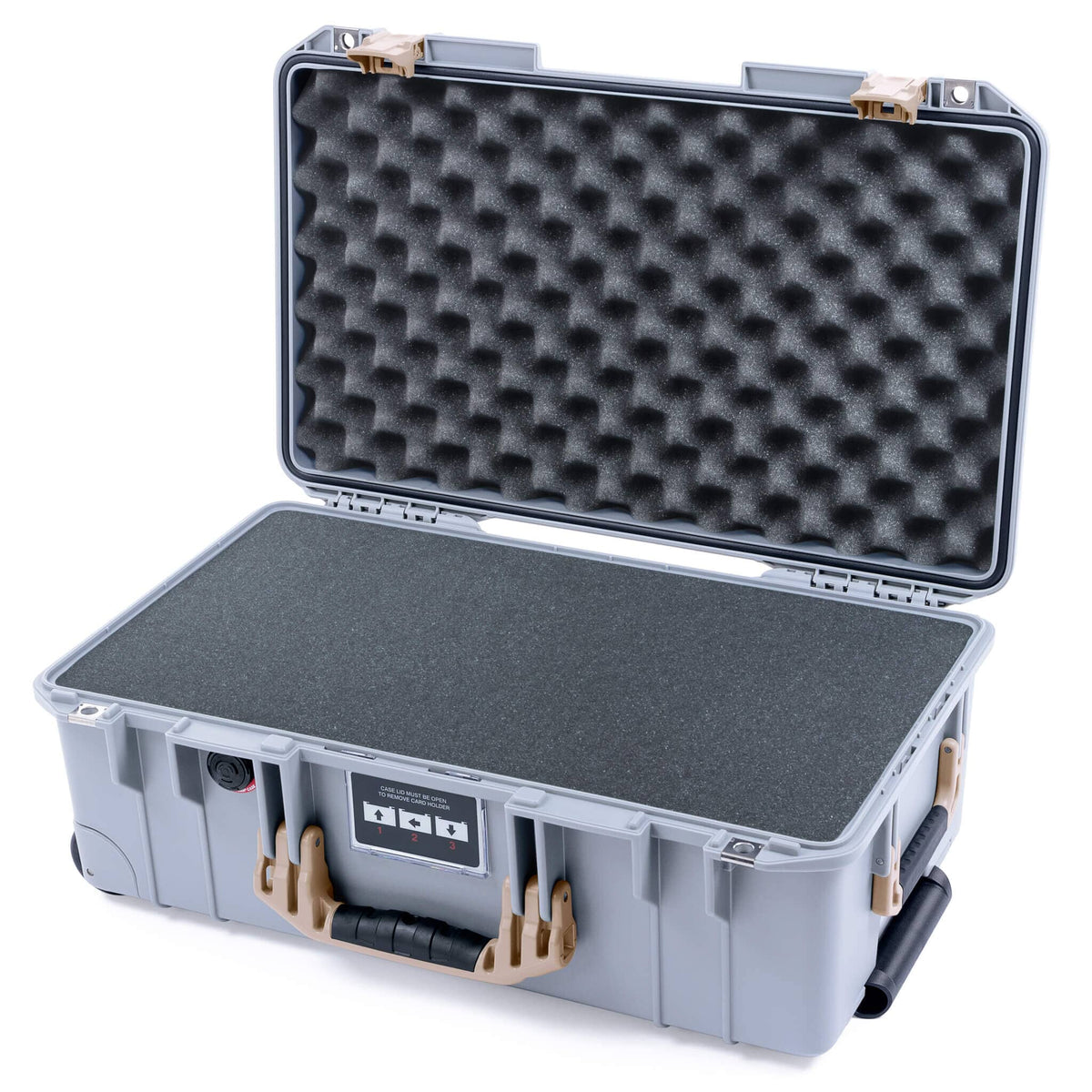Pelican 1535 Air Case, Silver with Desert Tan Handles &amp; Latches Pick &amp; Pluck Foam with Convoluted Lid Foam ColorCase 015350-0001-180-311