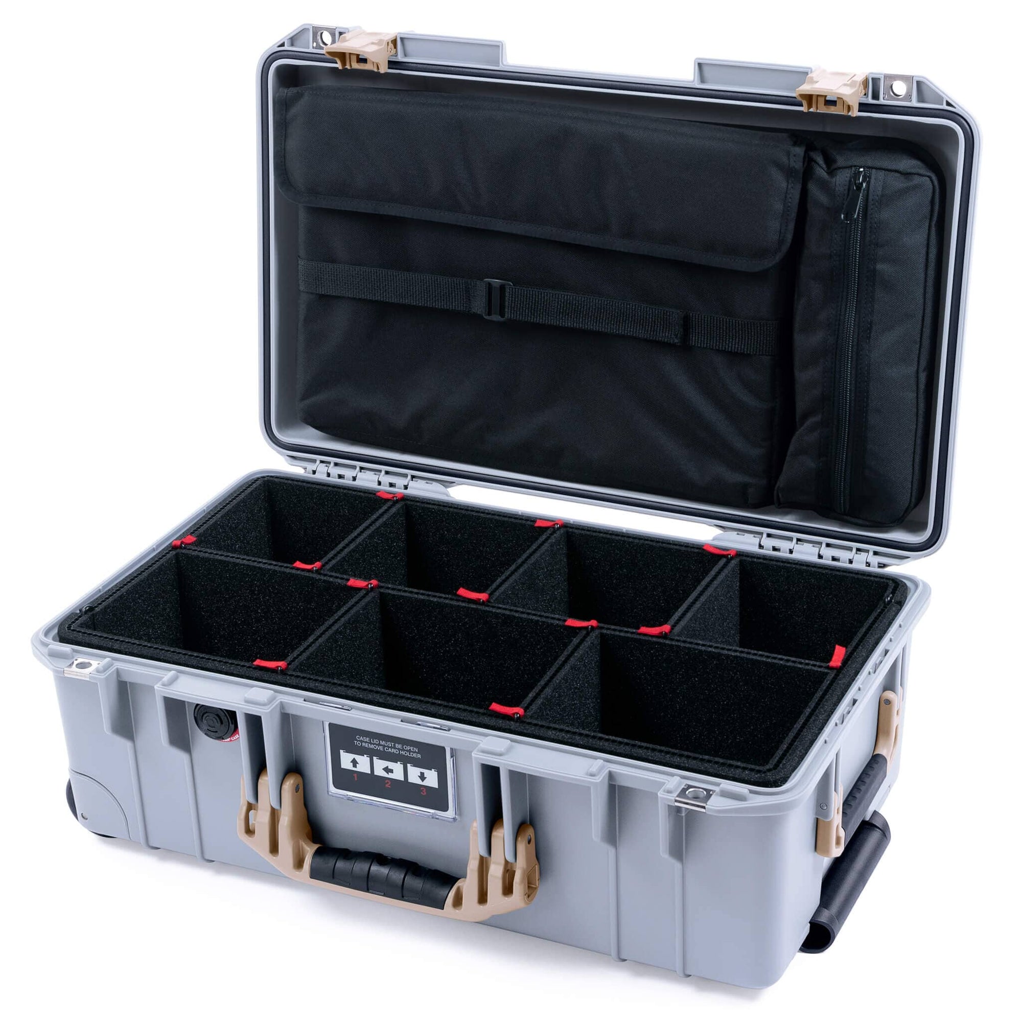 Pelican 1535 Air Case, Silver with Desert Tan Handles & Latches TrekPak Divider System with Laptop Computer Lid Pouch ColorCase 015350-0220-180-311