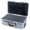 Pelican 1535 Air Case, Silver with Desert Tan Handles, Latches & Trolley Pick & Pluck Foam with Laptop Computer Lid Pouch ColorCase 015350-0201-180-311-310