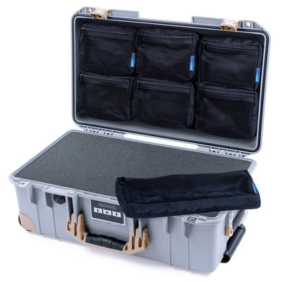 Pelican 1535 Air Case, Silver with Desert Tan Handles, Latches & Trolley Pick & Pluck Foam with 7-Piece Removable Mesh Pouches ColorCase 015350-0701-180-311-310