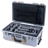 Pelican 1535 Air Case, Silver with Desert Tan Handles, Latches & Trolley Gray Padded Microfiber Dividers with Laptop Computer Lid Pouch ColorCase 015350-0270-180-311-310