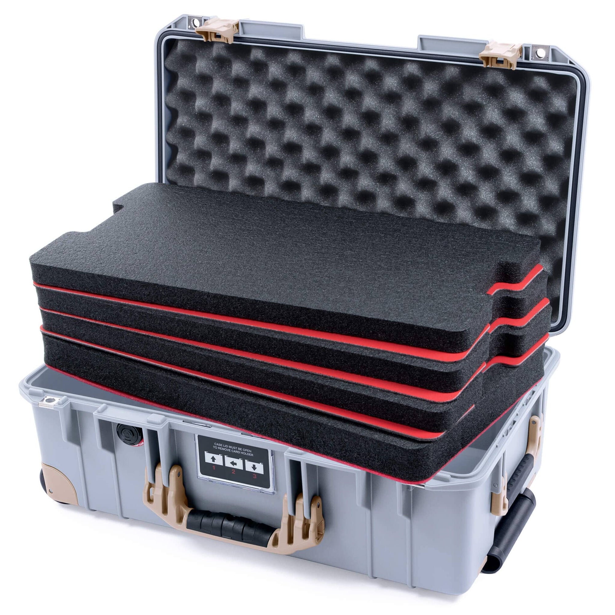 Pelican 1535 Air Case, Silver with Desert Tan Handles, Latches & Trolley Custom Tool Kit (4 Foam Inserts with Convolute Lid Foam) ColorCase 015350-0060-180-311-310