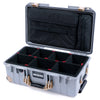 Pelican 1535 Air Case, Silver with Desert Tan Handles, Latches & Trolley TrekPak Divider System with Laptop Computer Lid Pouch ColorCase 015350-0220-180-311-310
