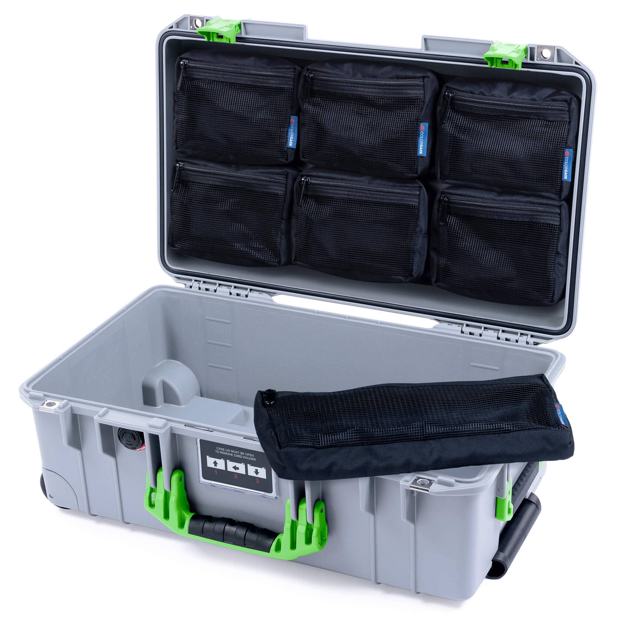 Pelican 1535 Air Case, Silver with Lime Green Handles & Latches 7-Piece Removable Mesh Pouches Only ColorCase 015350-0700-180-301