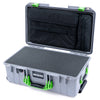 Pelican 1535 Air Case, Silver with Lime Green Handles & Latches Pick & Pluck Foam with Laptop Computer Lid Pouch ColorCase 015350-0201-180-301