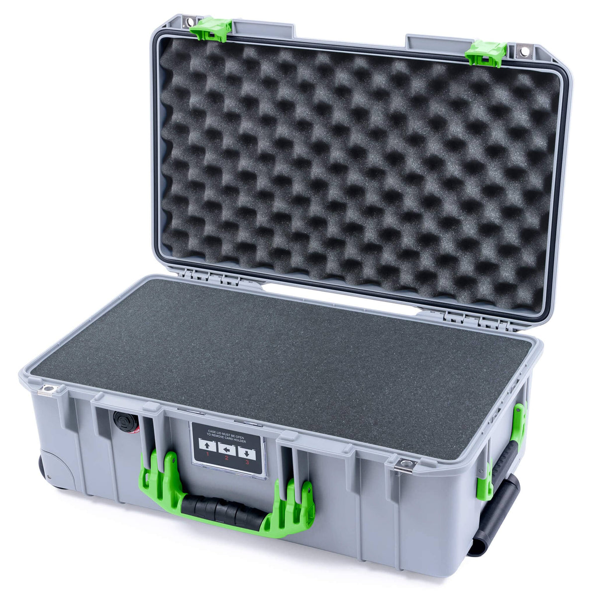 Pelican 1535 Air Case, Silver with Lime Green Handles &amp; Latches Pick &amp; Pluck Foam with Convoluted Lid Foam ColorCase 015350-0001-180-301