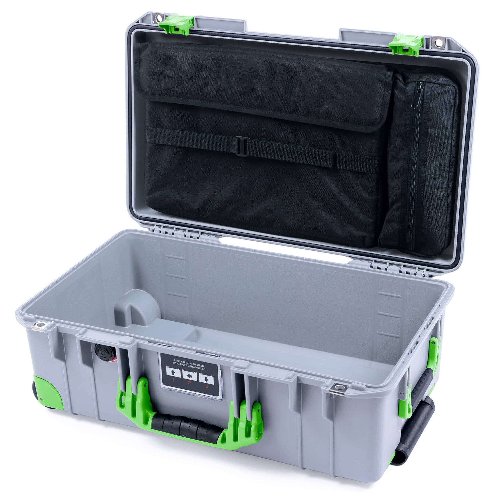 Pelican 1535 Air Case, Silver with Lime Green Handles, Latches & Trolley Laptop Computer Lid Pouch Only ColorCase 015350-0200-180-301-300