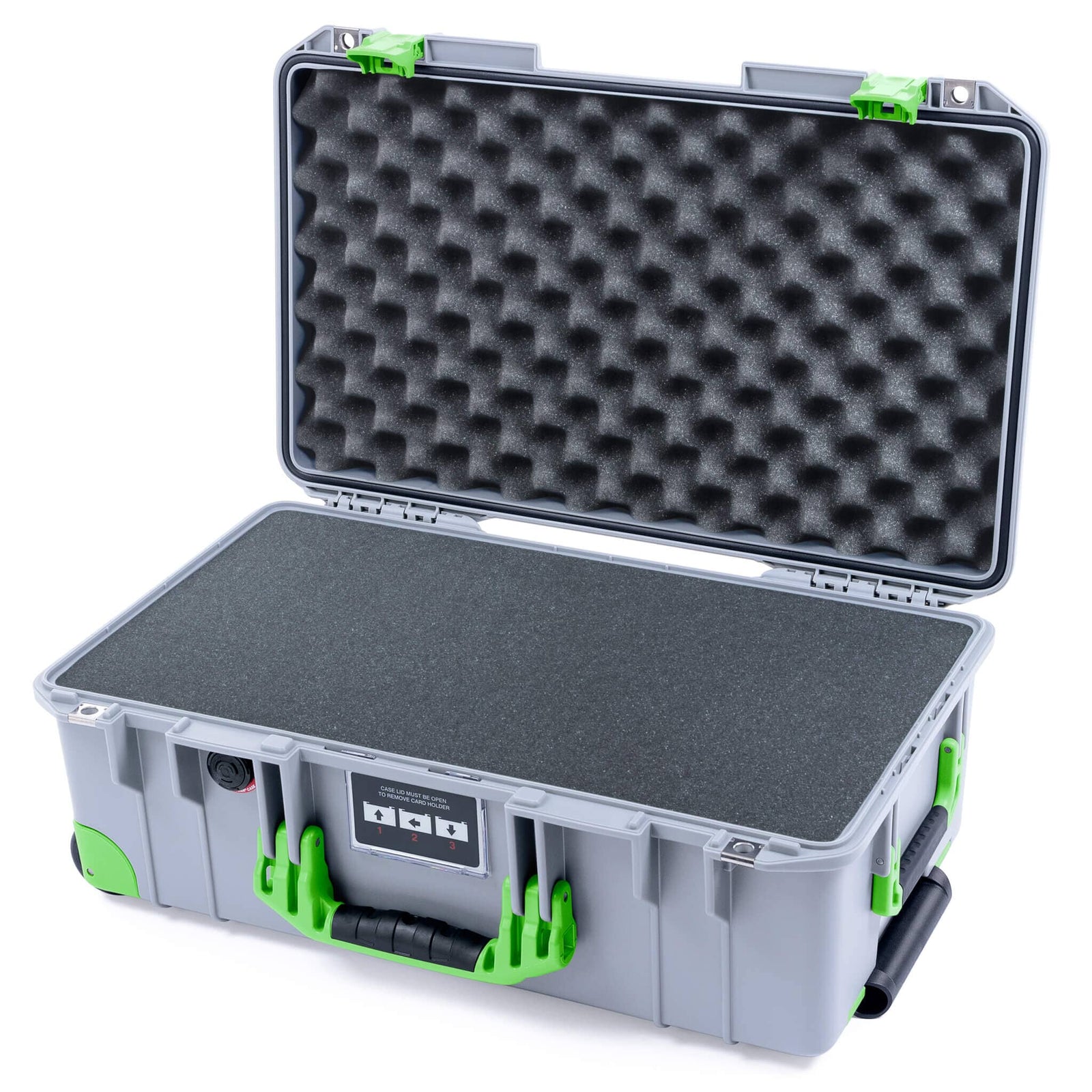 Pelican 1535 Air Case, Silver with Lime Green Handles, Latches & Trolley Pick & Pluck Foam with Convoluted Lid Foam ColorCase 015350-0001-180-301-300