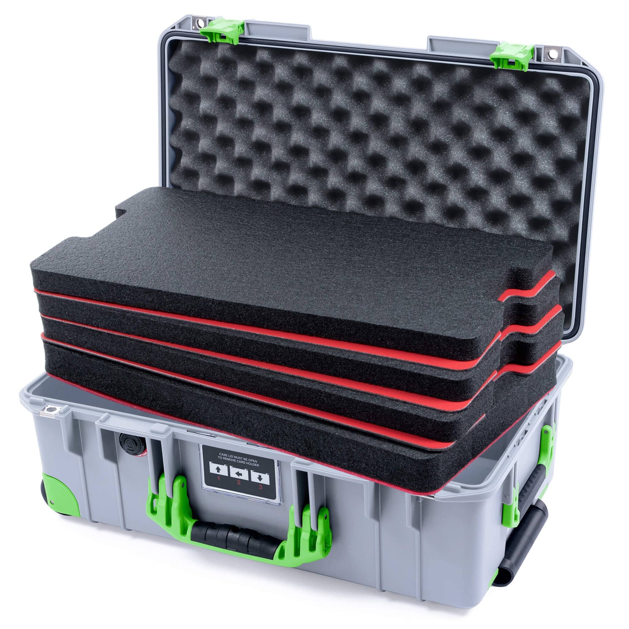 Pelican 1535 Air Case, Silver with Lime Green Handles, Latches & Trolley Custom Tool Kit (4 Foam Inserts with Convolute Lid Foam) ColorCase 015350-0060-180-301-300
