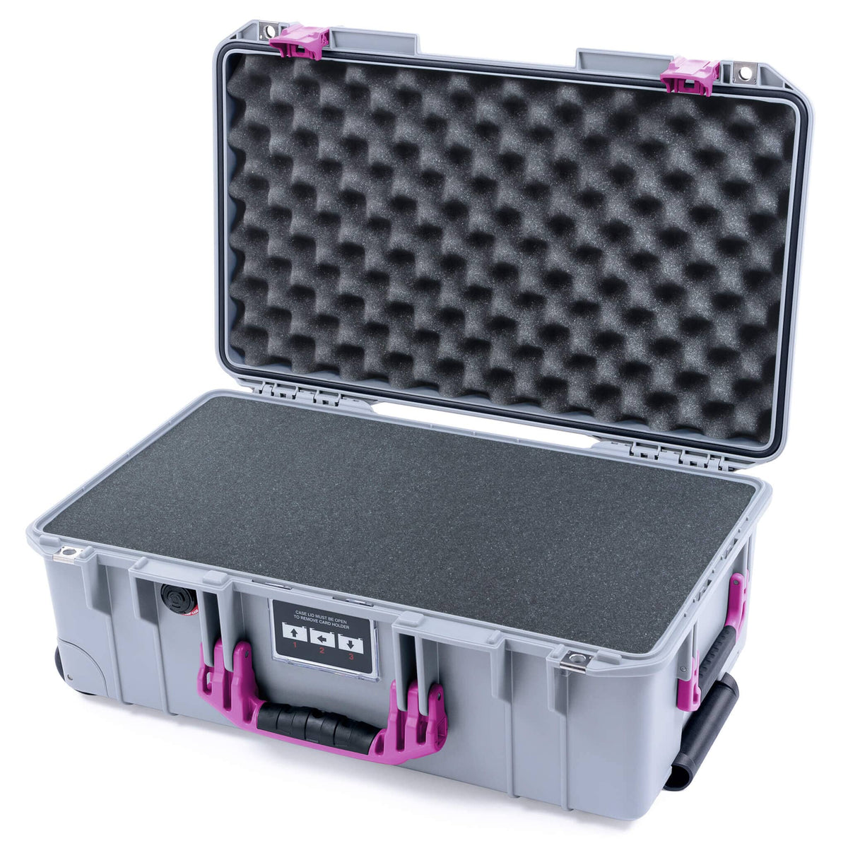 Pelican 1535 Air Case, Silver with Magenta Handles &amp; Latches Pick &amp; Pluck Foam with Convoluted Lid Foam ColorCase 015350-0001-180-401