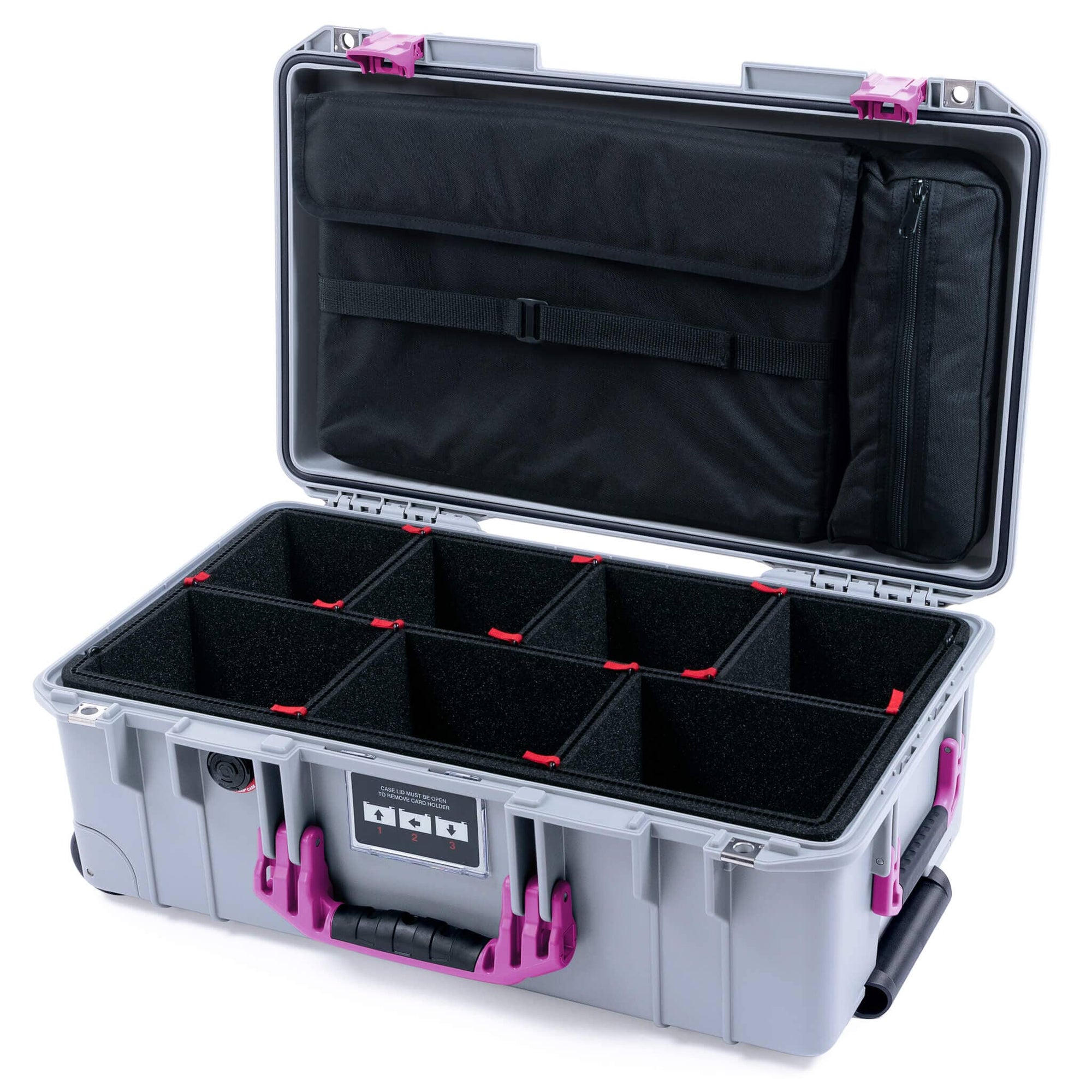 Pelican 1535 Air Case, Silver with Magenta Handles & Latches TrekPak Divider System with Laptop Computer Lid Pouch ColorCase 015350-0220-180-401