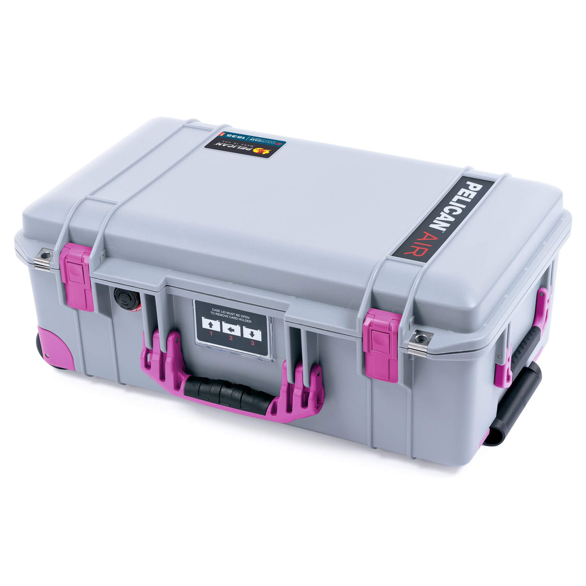 Pelican 1535 Air Case, Silver with Magenta Handles, Latches &amp; Trolley ColorCase 