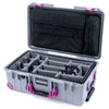 Pelican 1535 Air Case, Silver with Magenta Handles, Latches & Trolley Gray Padded Microfiber Dividers with Laptop Computer Lid Pouch ColorCase 015350-0270-180-401-400