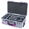 Pelican 1535 Air Case, Silver with Magenta Handles, Latches & Trolley Gray Padded Microfiber Dividers with Convoluted Lid Foam ColorCase 015350-0070-180-401-400