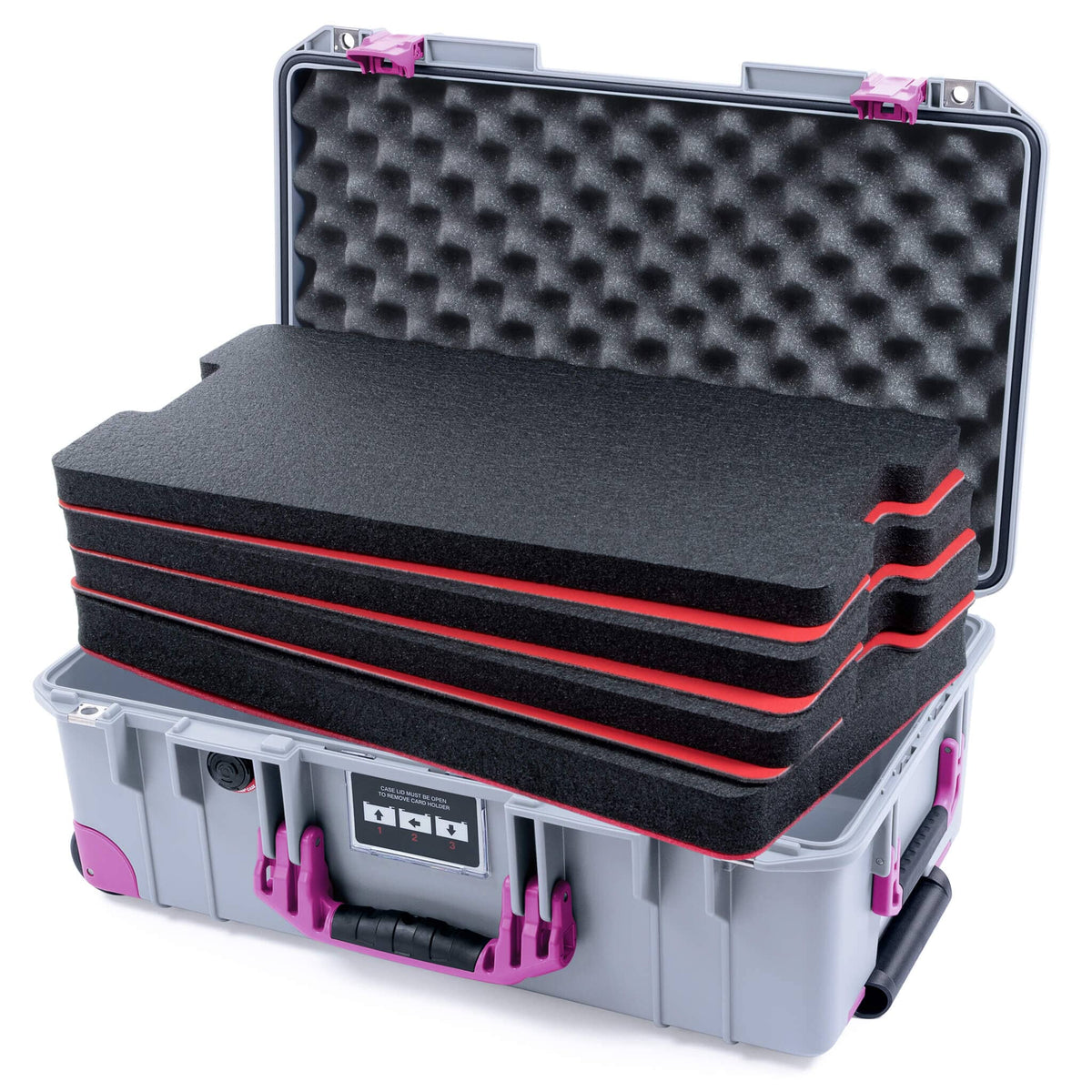 Pelican 1535 Air Case, Silver with Magenta Handles, Latches &amp; Trolley Custom Tool Kit (4 Foam Inserts with Convolute Lid Foam) ColorCase 015350-0060-180-401-400