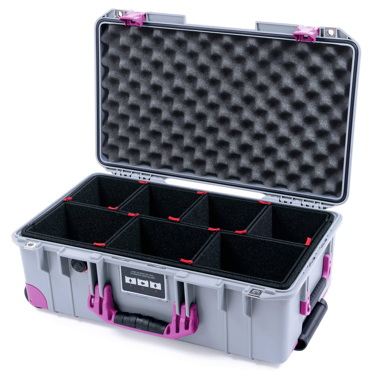 Pelican 1535 Air Case, Silver with Magenta Handles, Latches &amp; Trolley TrekPak Divider System with Convoluted Lid Foam ColorCase 015350-0020-180-401-400