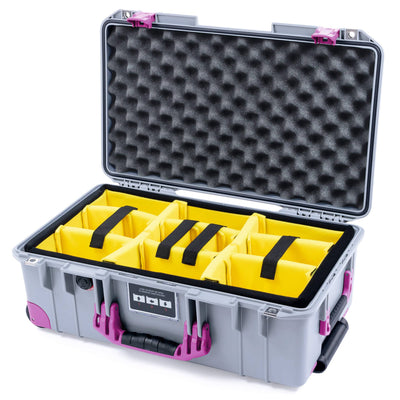 Pelican 1535 Air Case, Silver with Magenta Handles, Latches & Trolley Yellow Padded Microfiber Dividers with Convoluted Lid Foam ColorCase 015350-0010-180-401-400
