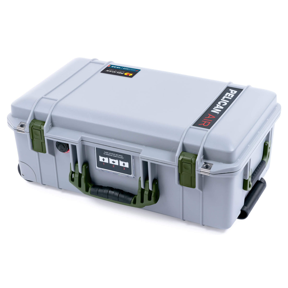 Pelican 1535 Air Case, Silver with OD Green Handles &amp; Latches ColorCase 