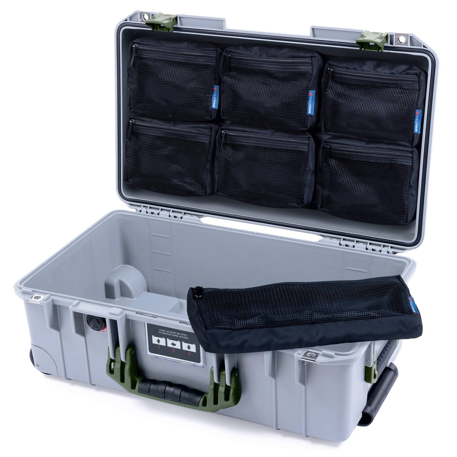 Pelican 1535 Air Case, Silver with OD Green Handles & Latches 7-Piece Removable Mesh Pouches Only ColorCase 015350-0700-180-131
