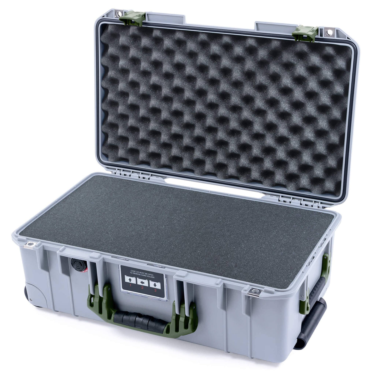 Pelican 1535 Air Case, Silver with OD Green Handles &amp; Latches Pick &amp; Pluck Foam with Convoluted Lid Foam ColorCase 015350-0001-180-131