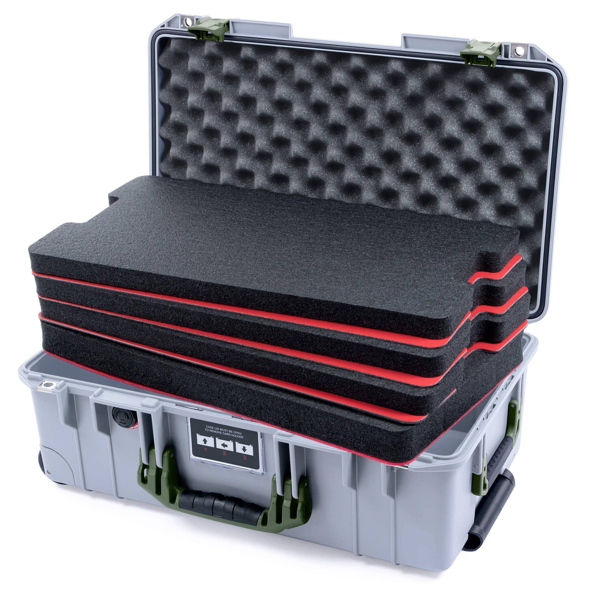Pelican 1535 Air Case, Silver with OD Green Handles & Latches Custom Tool Kit (4 Foam Inserts with Convolute Lid Foam) ColorCase 015350-0060-180-131