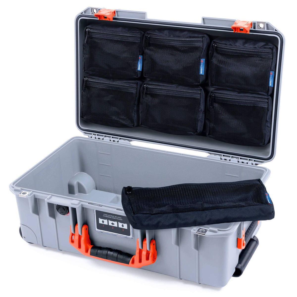 Pelican 1535 Air Case, Silver with Orange Handles &amp; Latches 7-Piece Removable Mesh Pouches Only ColorCase 015350-0700-180-151