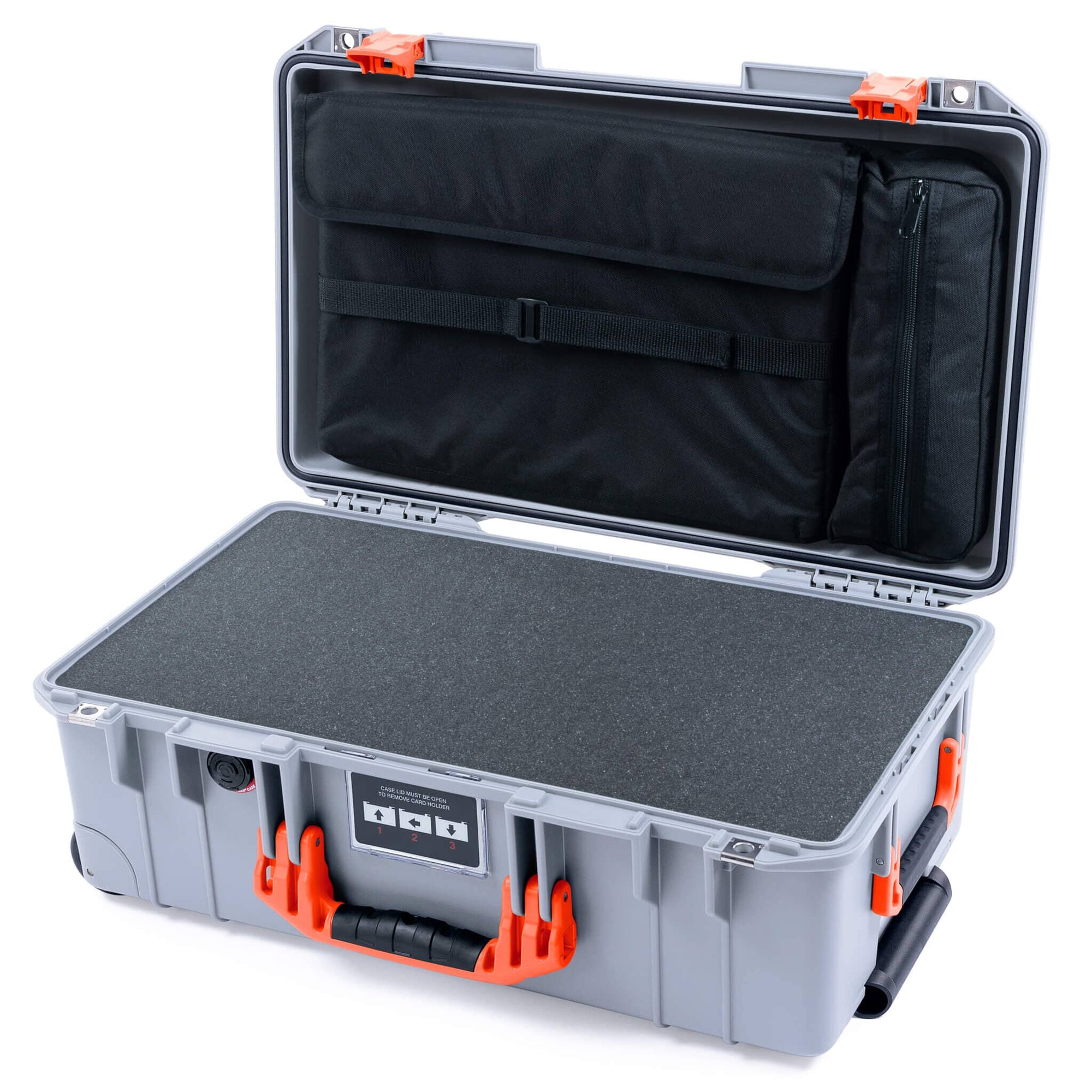 Pelican 1535 Air Case, Silver with Orange Handles & Latches Pick & Pluck Foam with Laptop Computer Lid Pouch ColorCase 015350-0201-180-151