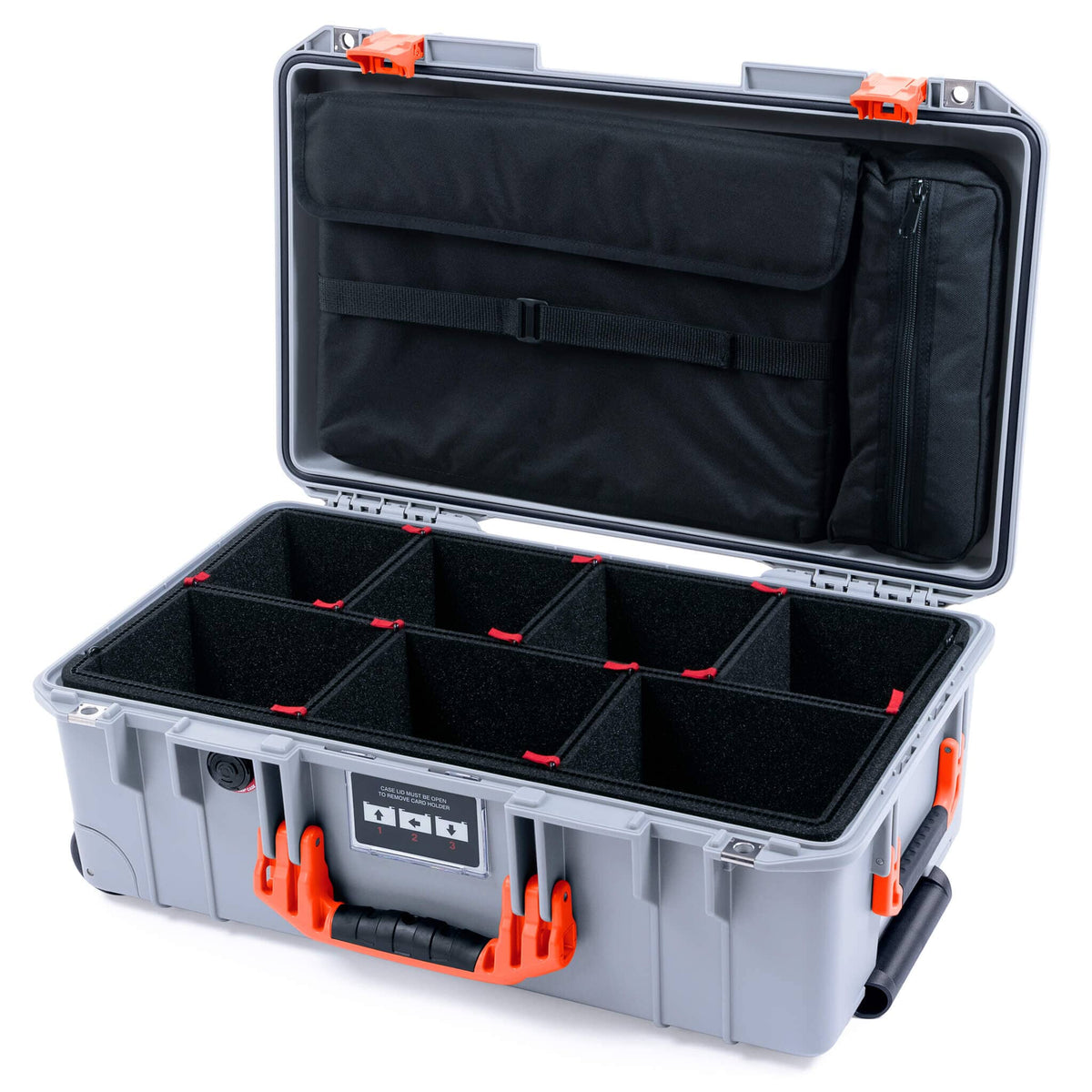 Pelican 1535 Air Case, Silver with Orange Handles &amp; Latches TrekPak Divider System with Laptop Computer Lid Pouch ColorCase 015350-0220-180-151