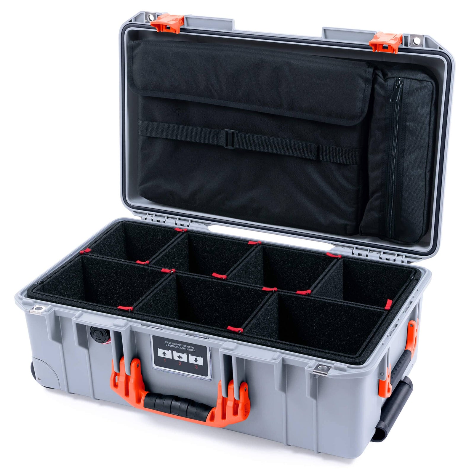Pelican 1535 Air Case, Silver with Orange Handles & Latches TrekPak Divider System with Laptop Computer Lid Pouch ColorCase 015350-0220-180-151