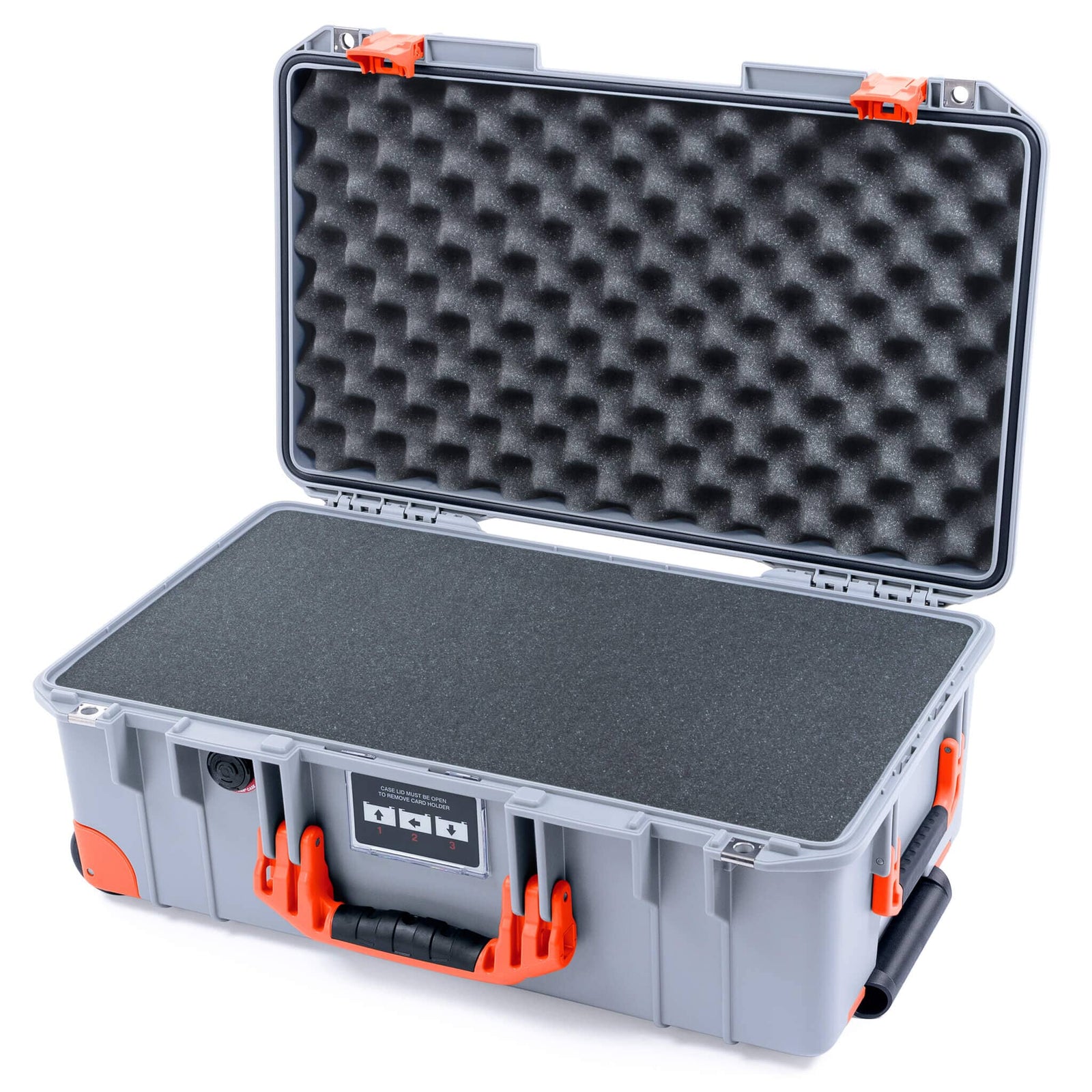 Pelican 1535 Air Case, Silver with Orange Handles, Latches & Trolley Pick & Pluck Foam with Convoluted Lid Foam ColorCase 015350-0001-180-151-150