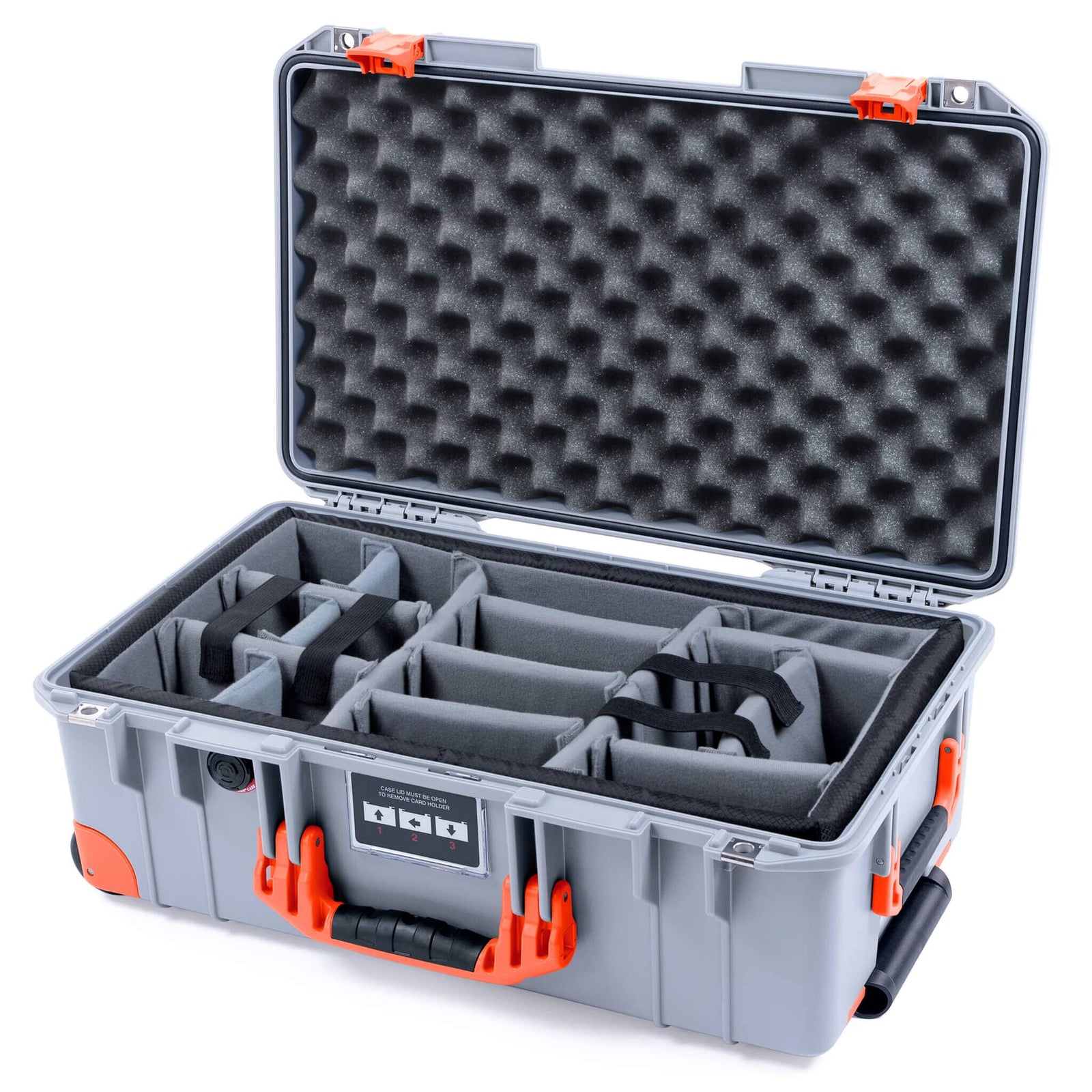 Pelican 1535 Air Case, Silver with Orange Handles, Latches & Trolley Gray Padded Microfiber Dividers with Convoluted Lid Foam ColorCase 015350-0070-180-151-150