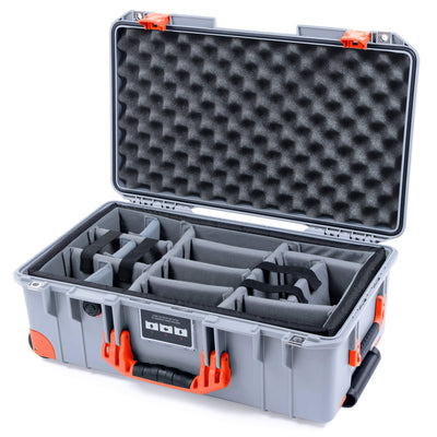 Pelican 1535 Air Case, Silver with Orange Handles, Latches & Trolley Gray Padded Microfiber Dividers with Convoluted Lid Foam ColorCase 015350-0070-180-151-150