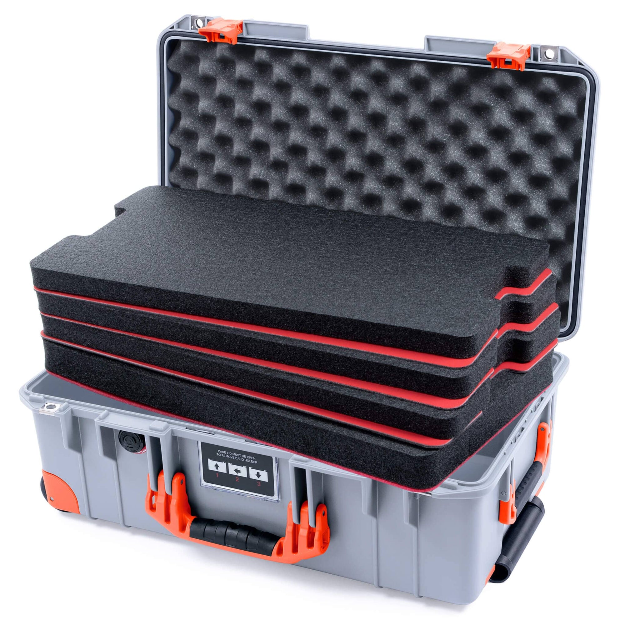 Pelican 1535 Air Case, Silver with Orange Handles, Latches & Trolley Custom Tool Kit (4 Foam Inserts with Convolute Lid Foam) ColorCase 015350-0060-180-151-150