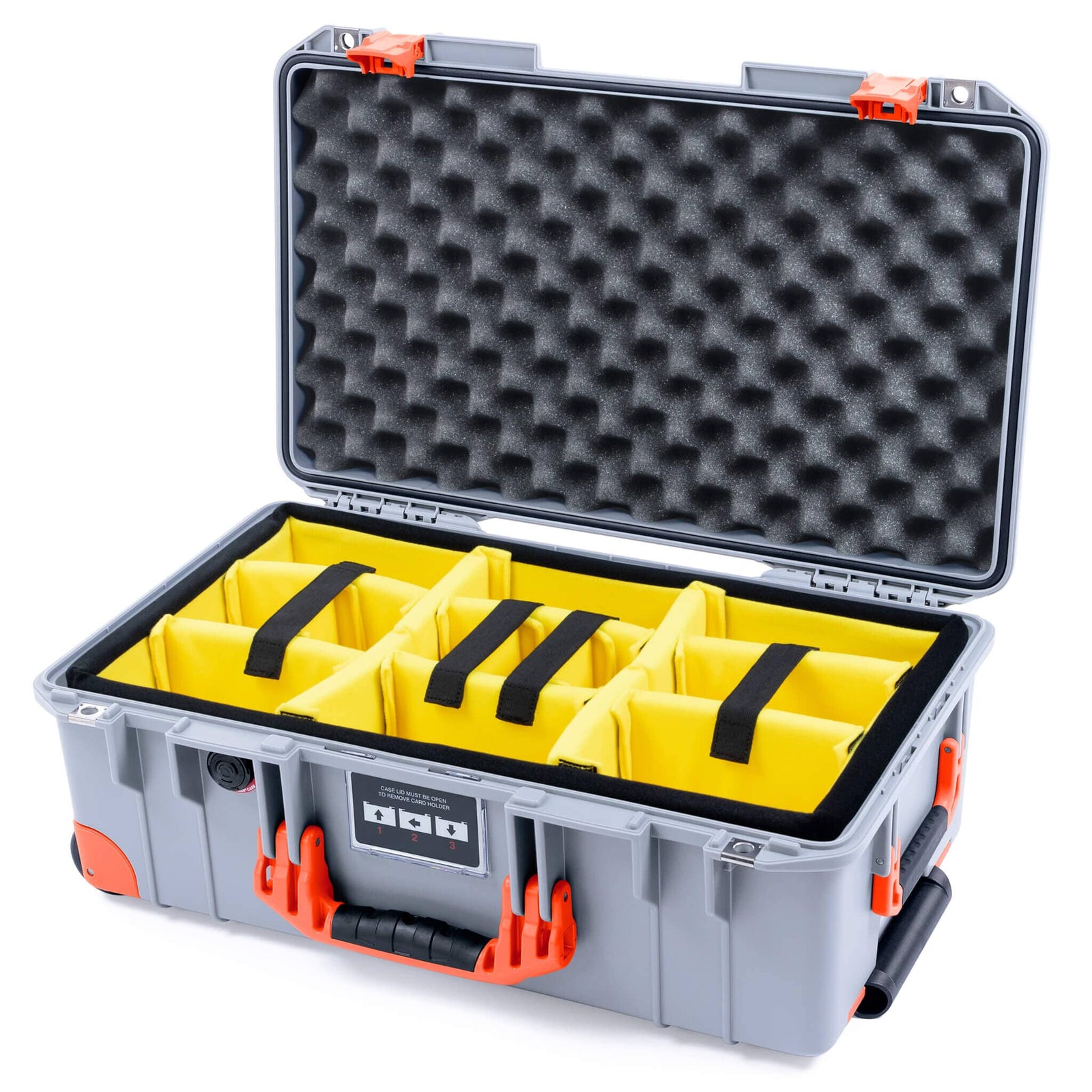Pelican 1535 Air Case, Silver with Orange Handles, Latches & Trolley Yellow Padded Microfiber Dividers with Convoluted Lid Foam ColorCase 015350-0010-180-151-150