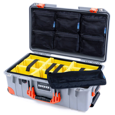 Pelican 1535 Air Case, Silver with Orange Handles, Latches & Trolley Yellow Padded Microfiber Dividers with 7-Piece Removable Mesh Pouches ColorCase 015350-0710-180-151-150