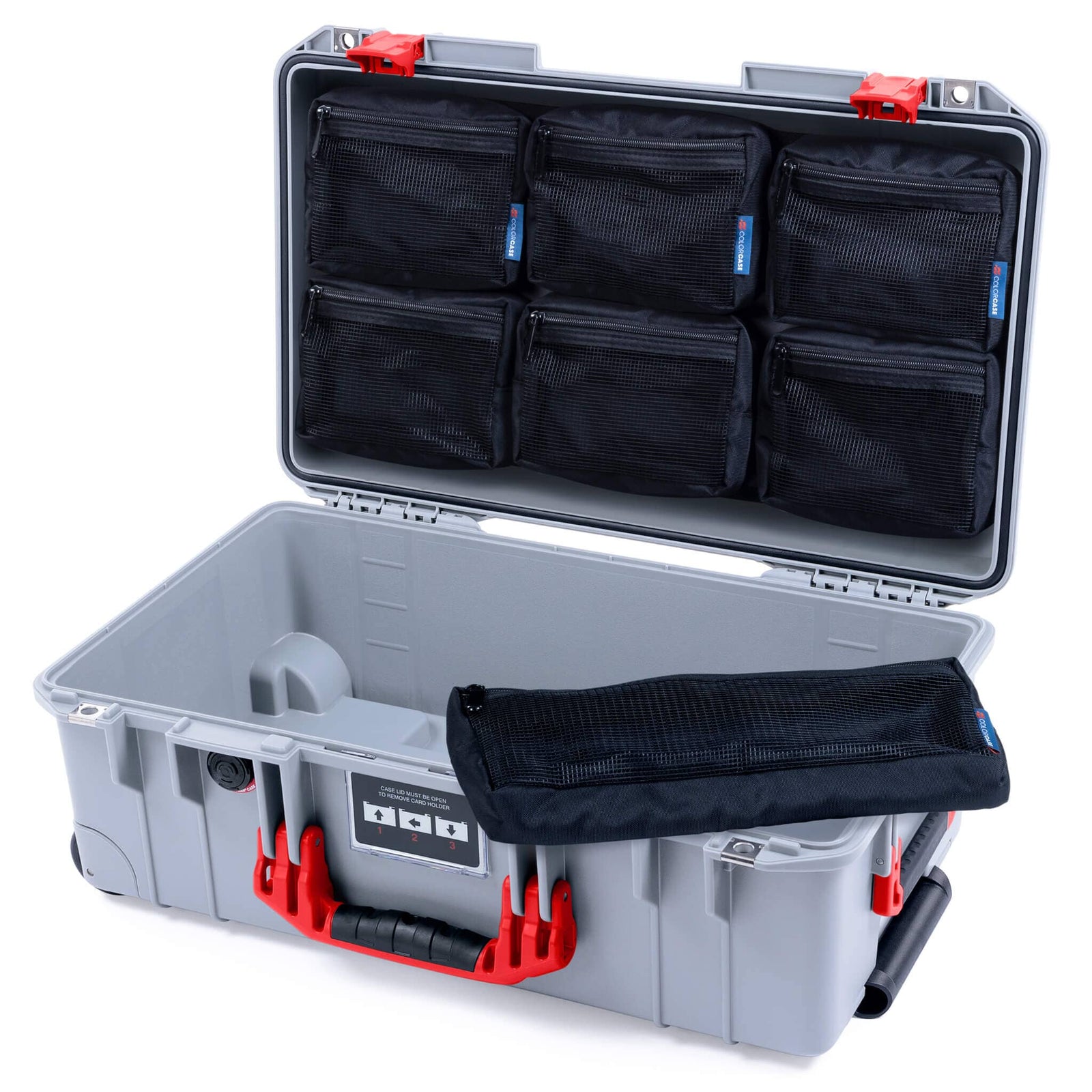 Pelican 1535 Air Case, Silver with Red Handles & Latches 7-Piece Removable Mesh Pouches Only ColorCase 015350-0700-180-321
