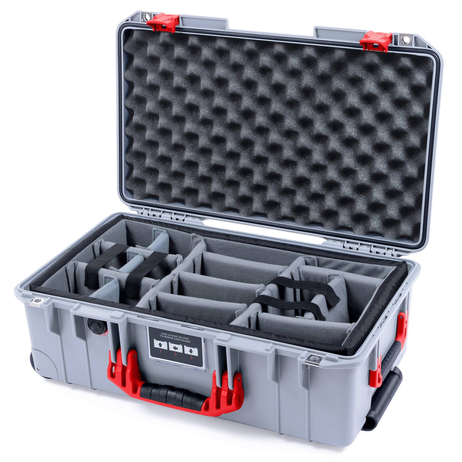 Pelican 1535 Air Case, Silver with Red Handles & Latches Gray Padded Microfiber Dividers with Convoluted Lid Foam ColorCase 015350-0070-180-321