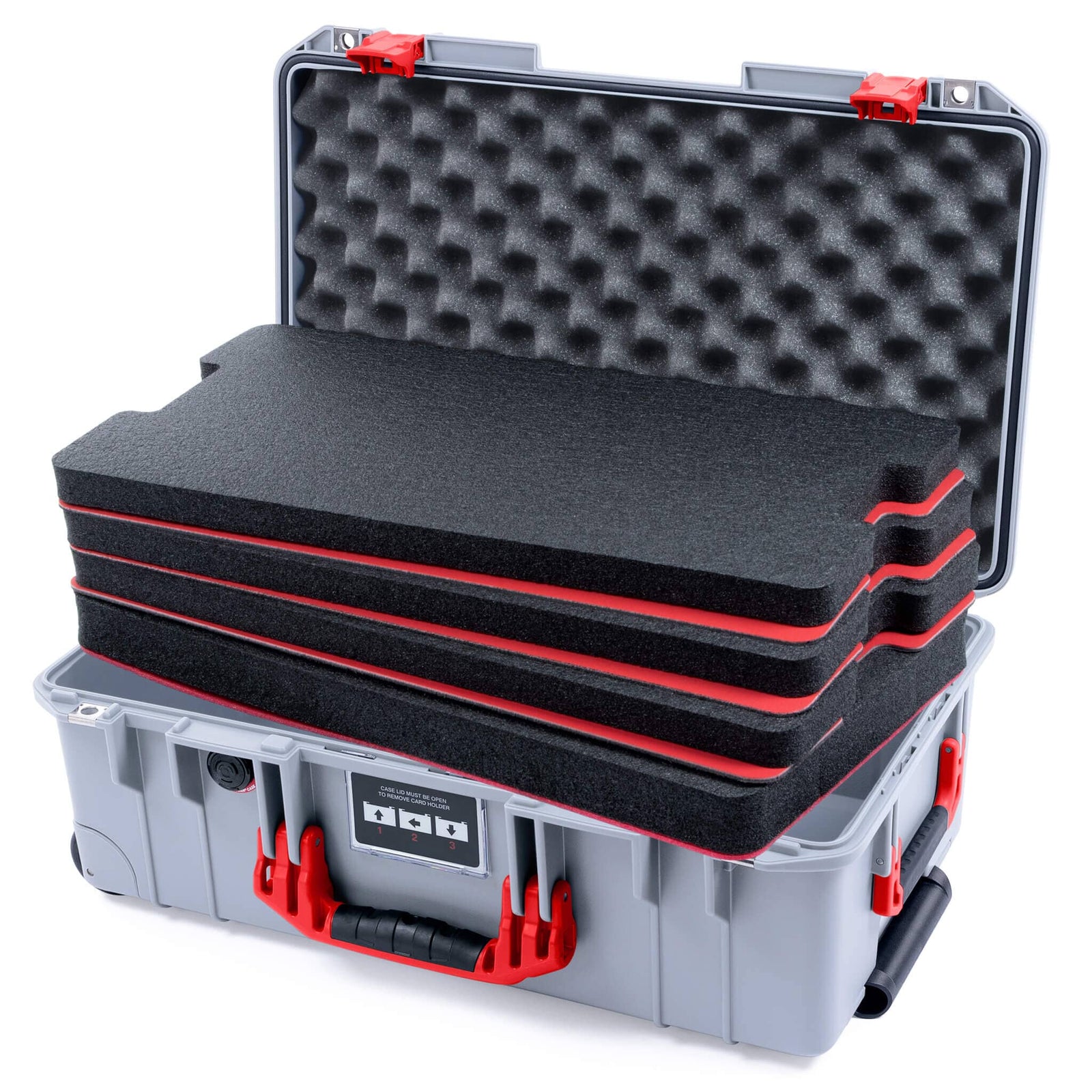 Pelican 1535 Air Case, Silver with Red Handles & Latches Custom Tool Kit (4 Foam Inserts with Convolute Lid Foam) ColorCase 015350-0060-180-321