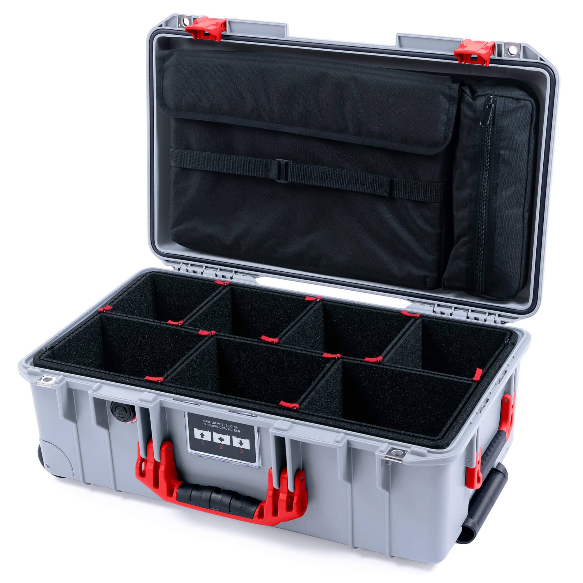 Pelican 1535 Air Case, Silver with Red Handles & Latches TrekPak Divider System with Laptop Computer Lid Pouch ColorCase 015350-0220-180-321