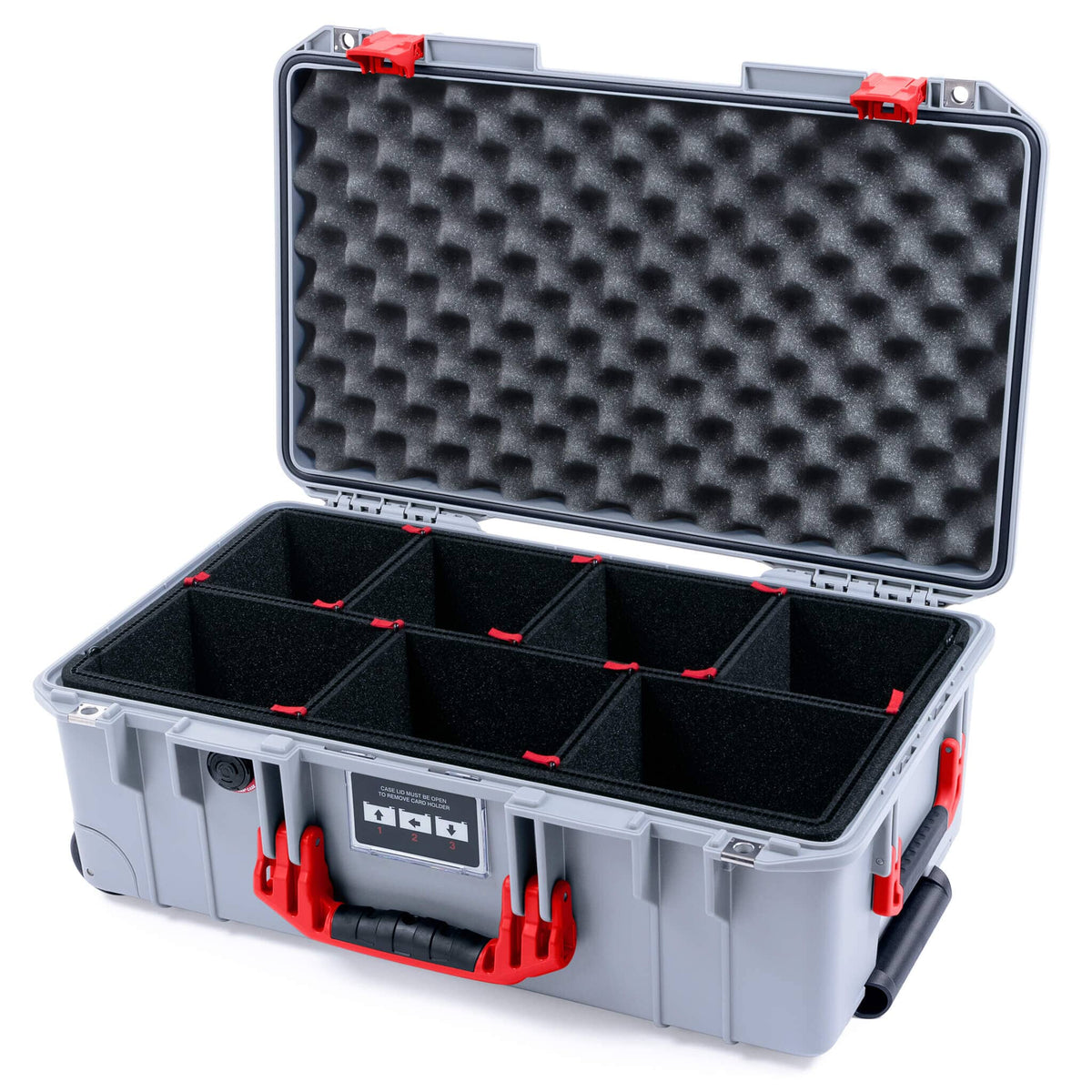 Pelican 1535 Air Case, Silver with Red Handles &amp; Latches TrekPak Divider System with Convoluted Lid Foam ColorCase 015350-0020-180-321