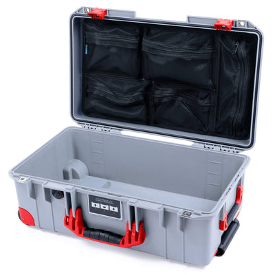 Pelican 1535 Air Case, Silver with Red Handles, Latches & Trolley Mesh Lid Organizer Only ColorCase 015350-0100-180-321-320