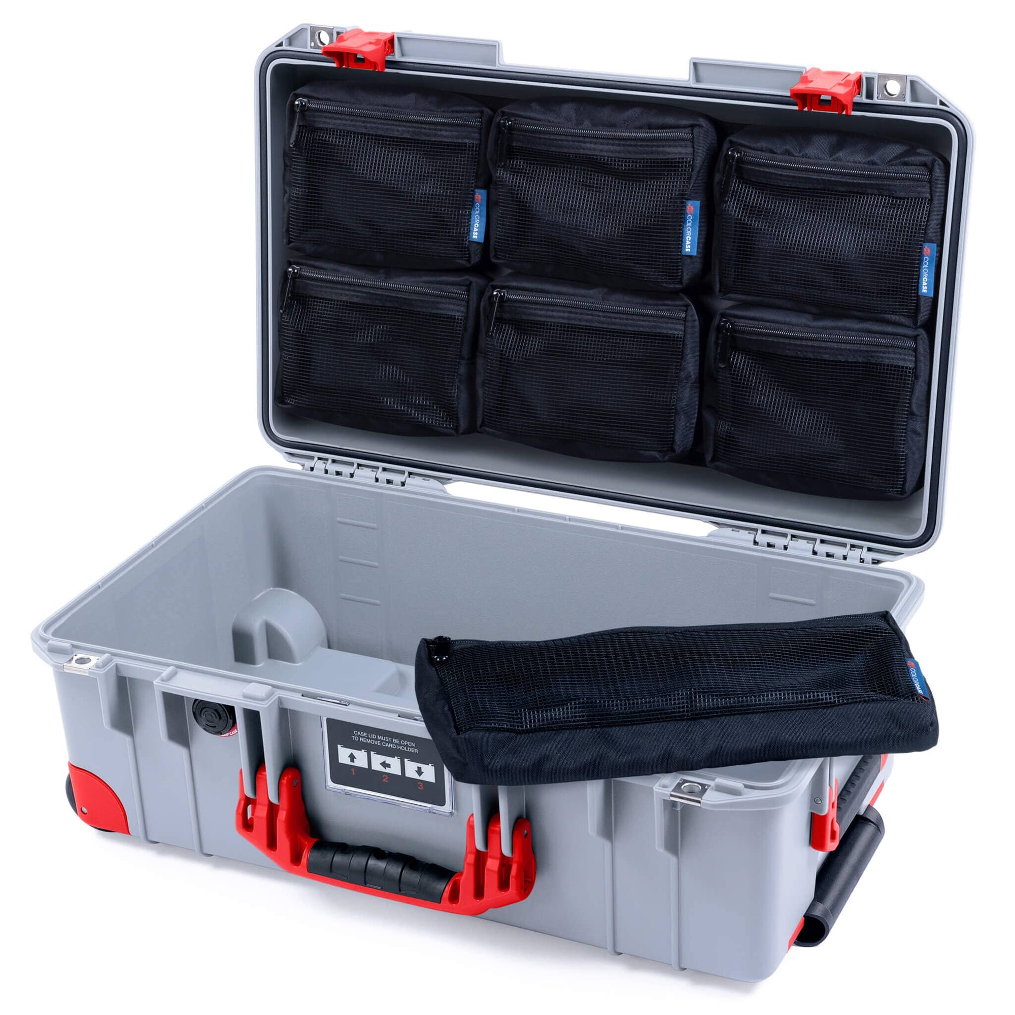 Pelican 1535 Air Case, Silver with Red Handles, Latches & Trolley 7-Piece Removable Mesh Pouches Only ColorCase 015350-0700-180-321-320