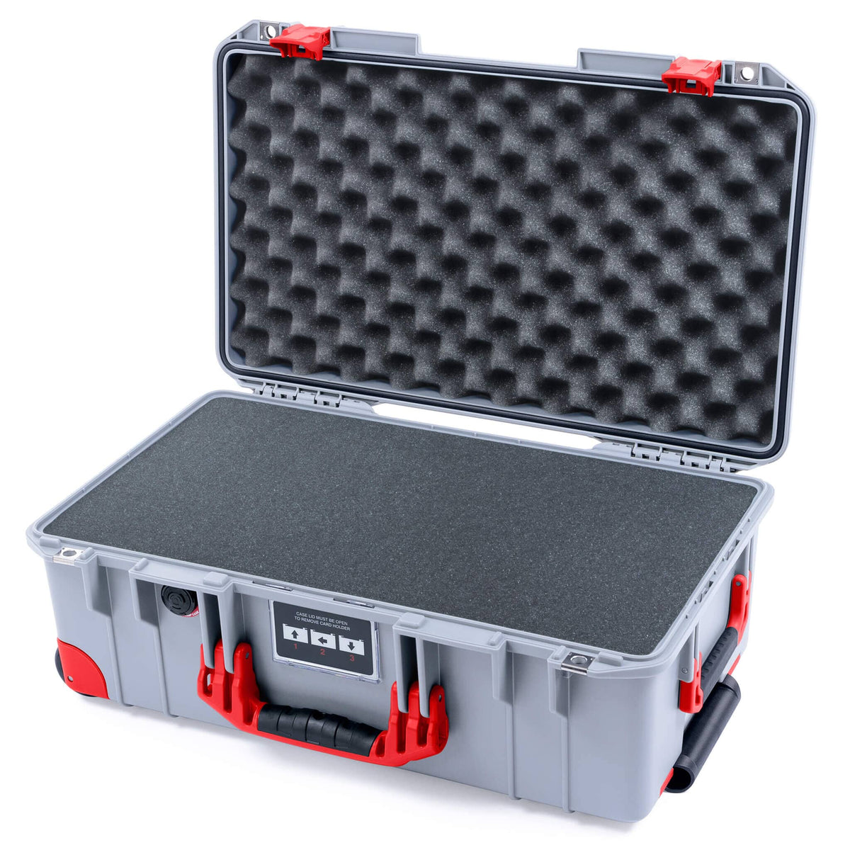 Pelican 1535 Air Case, Silver with Red Handles, Latches &amp; Trolley Pick &amp; Pluck Foam with Convoluted Lid Foam ColorCase 015350-0001-180-321-320