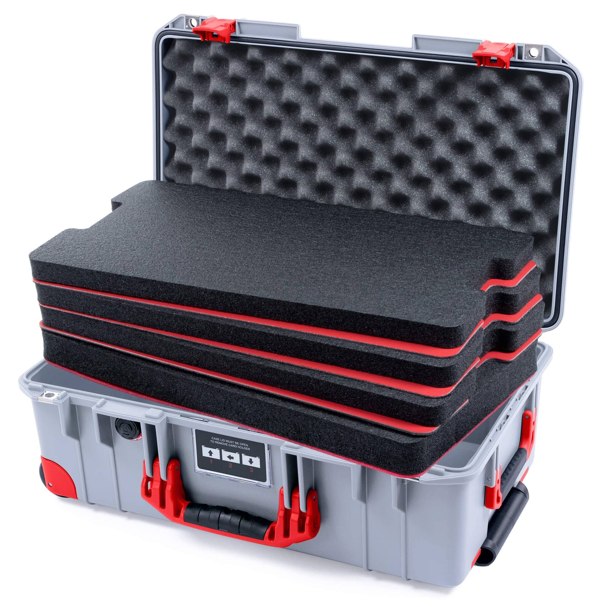 Pelican 1535 Air Case, Silver with Red Handles, Latches & Trolley Custom Tool Kit (4 Foam Inserts with Convolute Lid Foam) ColorCase 015350-0060-180-321-320