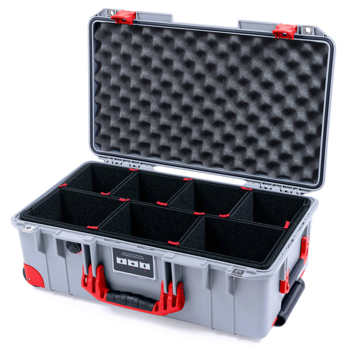 Pelican 1535 Air Case, Silver with Red Handles, Latches &amp; Trolley TrekPak Divider System with Convoluted Lid Foam ColorCase 015350-0020-180-321-320