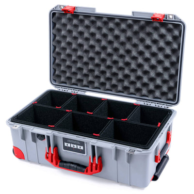 Pelican 1535 Air Case, Silver with Red Handles, Latches & Trolley TrekPak Divider System with Convoluted Lid Foam ColorCase 015350-0020-180-321-320